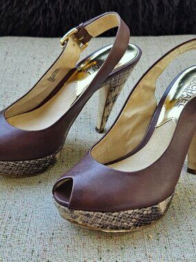 Michael Kors Women Heel Pump Sandal Pump Open Toe Shoes Leather upper Size 6M